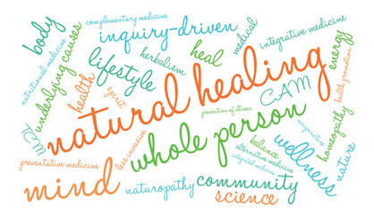 Natural Healing Word Cloud on a white background. 