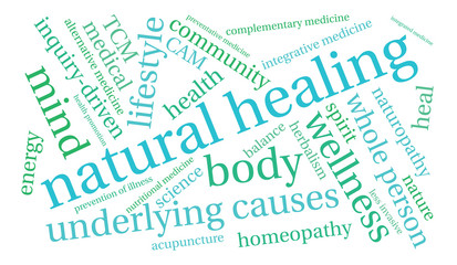 Natural Healing Word Cloud on a white background. 