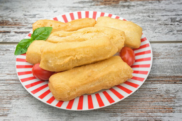 Fried bread stick  on wooden table