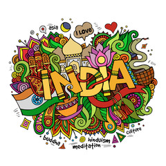 India hand lettering and doodles elements background