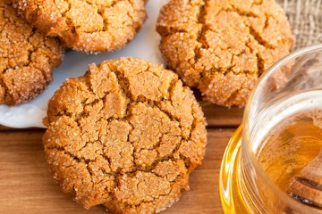 Honey ginger cookies on a rustic background, selective focus