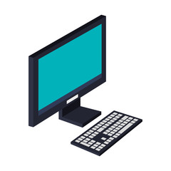 flat design computer monitor with keyboard icon vector illustration