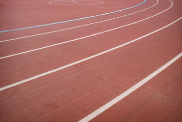 Fototapeta premium Red track in stadium for athlete, jogging, relax, walk and running