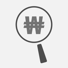Isolated magnifier icon with a won currency sign