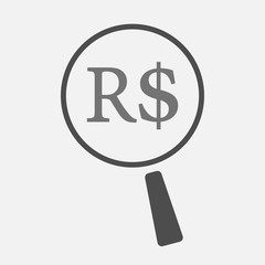 Isolated magnifier icon with a brazillian real currency sign