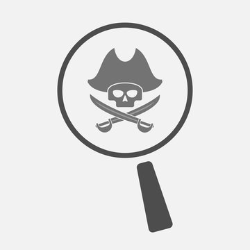 Isolated magnifier icon with a pirate skull