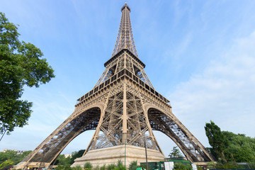Wide angle view of the Eiffel tower in Paris