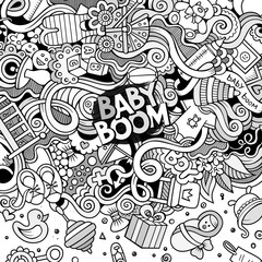 Cartoon vector doodles baby boom frame