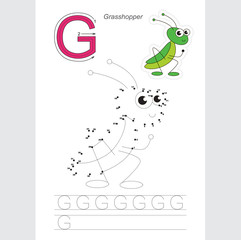 Numbers game for letter G. The grasshopper.