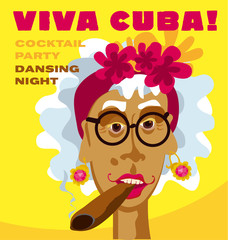 cuban woman face. cartoon vector illustration for music poster.