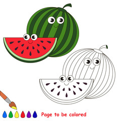 Sweet watermelon cartoon. Page to be colored.