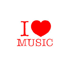 i love music, font type with signs, stickers and tags