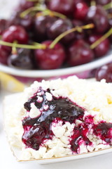 Cottage cheese with cherry jam