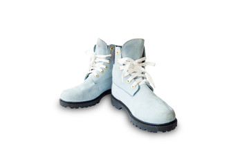 Blue female shammy boot isolated on white