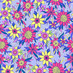 Vector seamless pattern with flower. Repeat colorful texture.