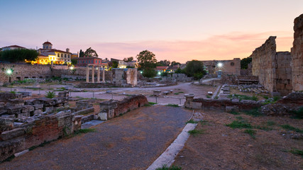 Naklejka na ściany i meble Remains of the Hadrian's Library in Plaka in Athens, Greece.