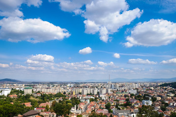 Brasov, Transilvania, Romania. Panoramic view with the new city