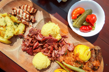 Traditional Transylvania sheepard food in Romania near Sibiu cit