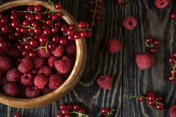 Fresh berries on wooden table