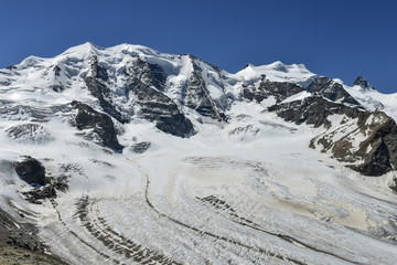 Pontresina - Diavolezza - Blick auf den Piz Palü 3905m und Bellavista 3922m mit dem Persgletscher