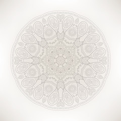 Hand-drawn round, circle pattern. Lace ornament. Greeting, invitation card. Meditation mandala. Mehndi and yoga design. Oriental, Indian style. Abstract Doodles. Vector illustration.