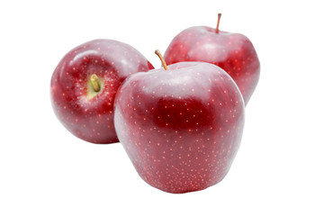 Fototapeta na wymiar Three fresh red washington apples on white background