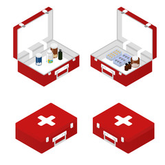 First aid kit in the isometric. Primary care patient.
