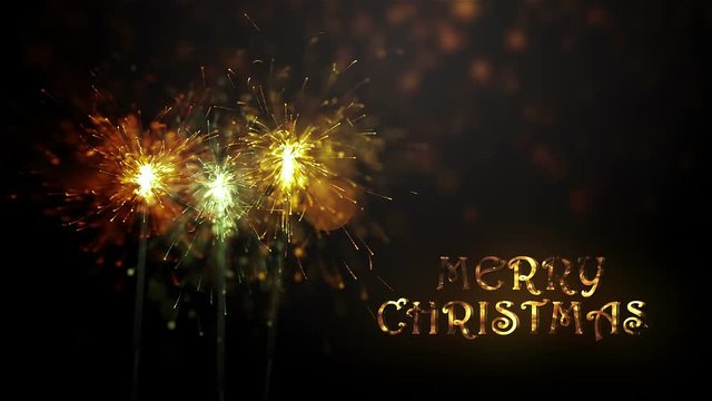 Sparkler burning on black background. Merry christmas background.