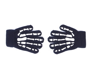 Children's gloves with skeleton pattern on a white background