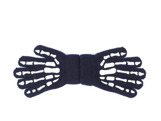 Children's gloves with skeleton pattern on a white background