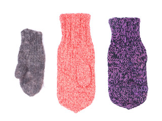 knitted mittens on a white background