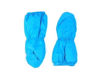 blue baby mittens on a white background