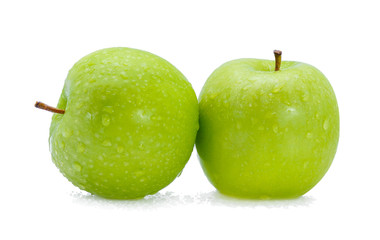 Green apples with water drop isolated on a white