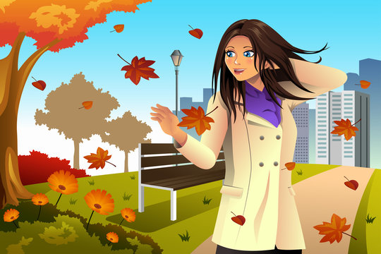Autumn Girl Walking in the Park