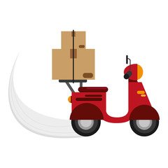 flat design scooter delivering boxes icon vector illustration