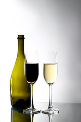 two glass with champagne on a wooden table