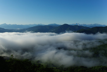 Fog in the mountains of the Caucasus