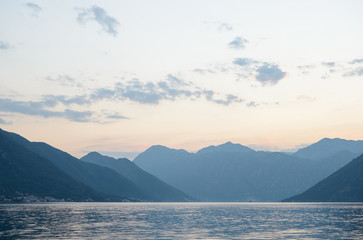 Bay of Kotor in Evening. Panorama of Boka-Kotorska bay, Montenegro.