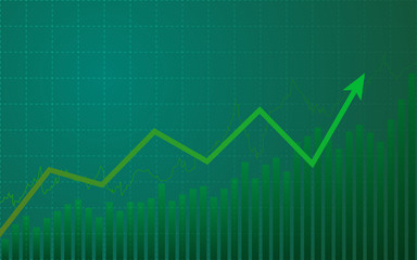 Business chart with uptrend line graph in bull market on green background (vector)