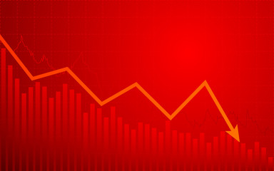 Business chart with downtrend line graph in bear market on red background (vector)
