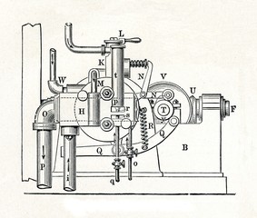 Rear view of Otto engine (from Meyers Lexikon, 1895, 7 vol.)