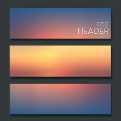 Set of blurred headers with sunset colors . Web design or app design elements. Vector banner