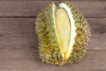 King of fruits, durian isolated on wood table