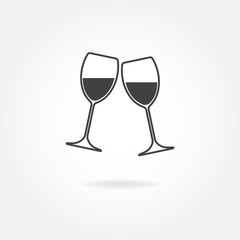Two glasses of wine or champagne. Vector icon.