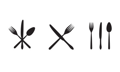 Fork, spoon and knife icons. Kitchen tools icon set. Vector illustration.