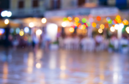 image of blur restaurant in night time with bokeh for background