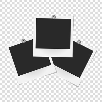 Set of realistic vector photo frames on metal rivets. Template photo design. Vector illustration