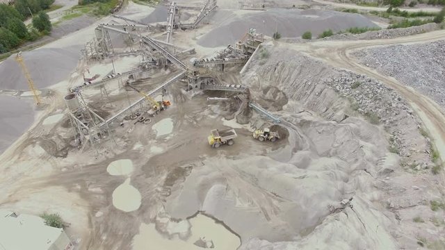 aerial view of a sandstone quarry with processing lines