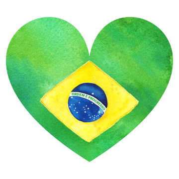 Watercolor Brazil Brazilian national flag. Order and progress.