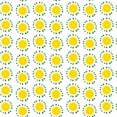 Seamless pattern with the image of lemon slices and leaves